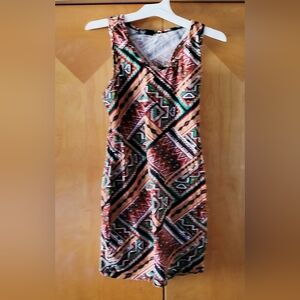 Sleeveless Geometric Print Tank Dress in Rust & Green